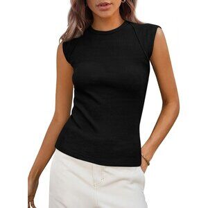 Women's Ribbed Cotton Blended Cap Sleeve Tank Top Slim Fit Casual